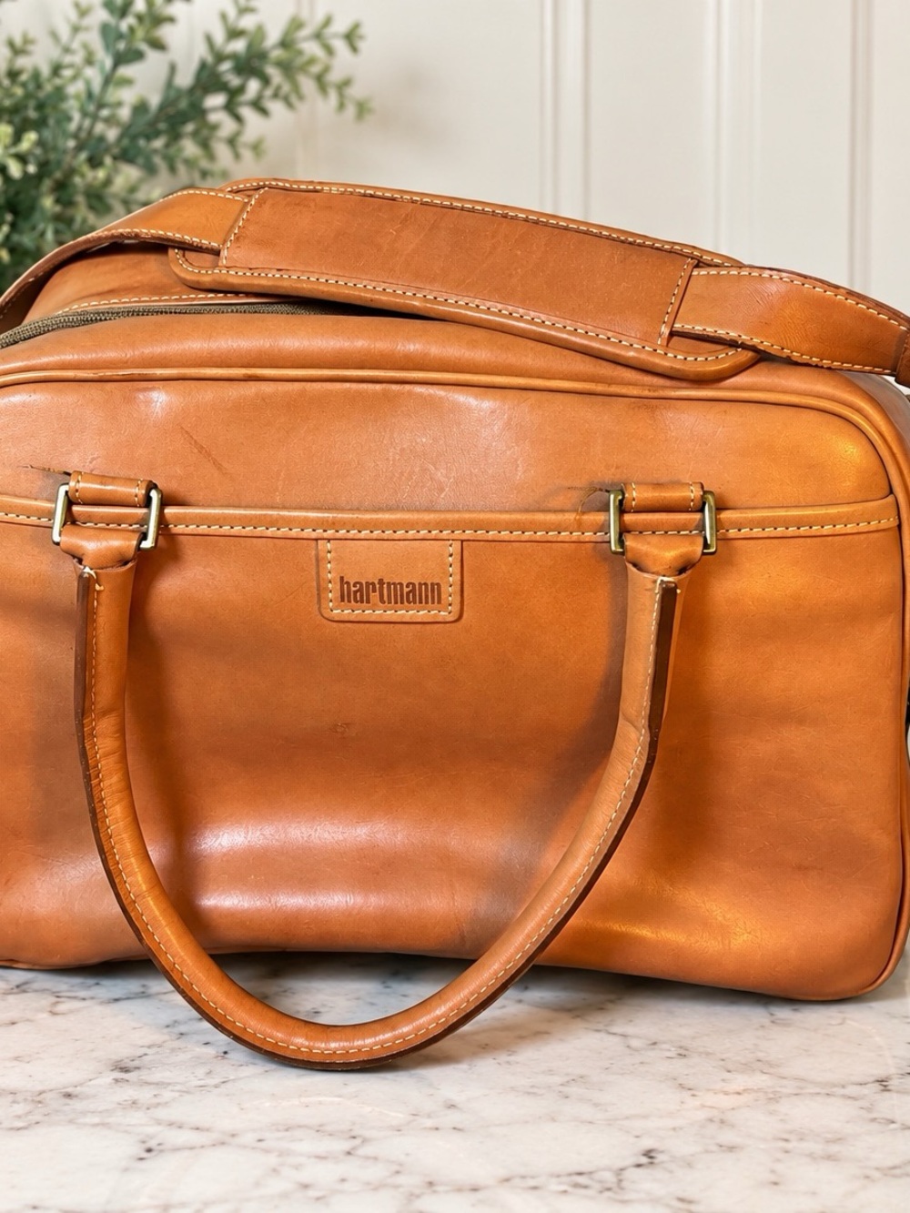 Rare Vintage Hartmann Leather Carry On Travel Bag Cognac Tan Shoulder Bag